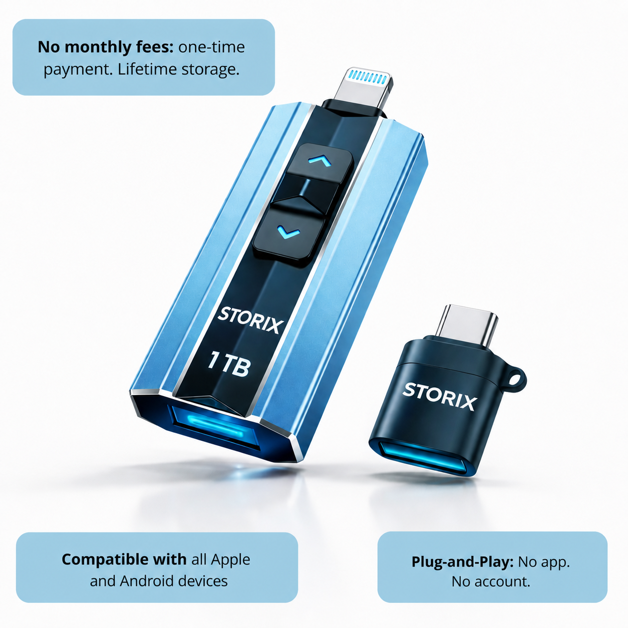 Storix Memory Pro™ – 3-in-1 Flash Drive for iPhone, Android & PC